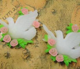  2pcs White Flatback Resin bird Cameo 35mm BW-SZ-205