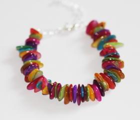Bright multi coloured mother of pearl bracelet