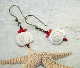 Coral and Shell Earrings