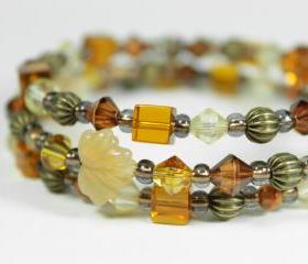 autumn inspired memory wire bracelet in golden yellow and brown