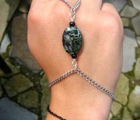 Slave Bracelet with Camouflage Jasper Stone Silver and Black Chain ring and bracelet