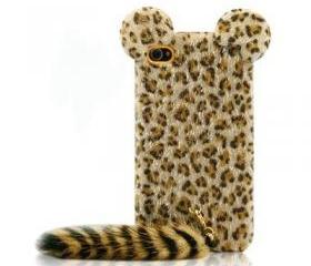 Cute Leopard Furry Case with Panther Tail for iPhone 4/4s