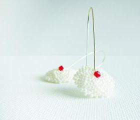 Cherry on top long dangle beadwoven earrings. Mothers day Gift Idea. Rustic wedding