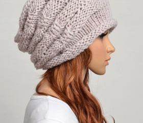 Slouchy woman handmade knitted hat clothing cap beige