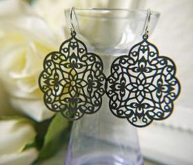 Matte Black Lacy Earrings. Mysterious And Elegant