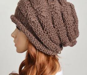 Slouchy woman handmade knitting hat clothing cap --brown