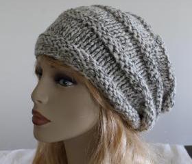 Slouchy woman handmade knitted hat oat clothing cap