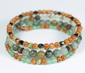 green and orange memory wire bracelet