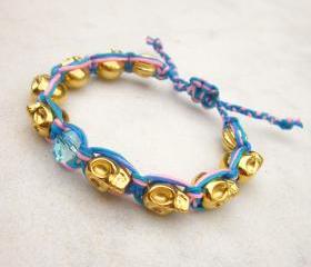 Skulls friendship bracelet gold skulls bracelet neon cord