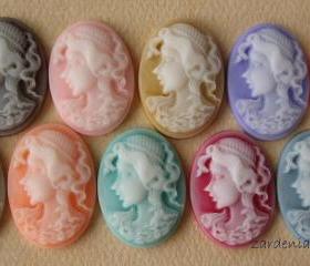 10PCS - Oval Lady Cameos - Mixed Colors - 24x18x5mm