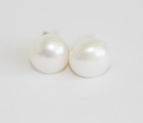 Ivory freshwater pearl stud earrings on sterling silver