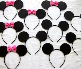 10ct half Mickey Mouse ears and half Minnie mouse ear headbands LOT pink or red