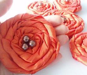 Orange Red Roses Handmade Appliques Embellishments(5 pcs) MADE TO ORDER