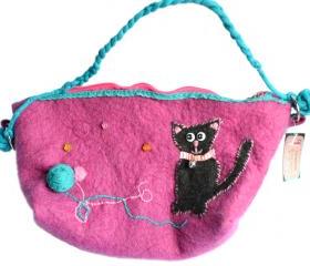  Curious kitty felt Handbag