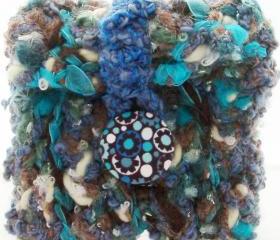 crochet felt and wool purse with fabric button