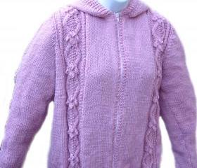  womens Aran cardigan - hooded Top
