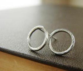  Silver circle studs, textured and oxidized