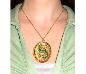 Harry Potter Slytherin Ornate Horcrux Locket with Gold Chain Necklace 