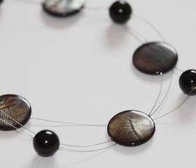 Charcoal shell disc floating multistrand chunky illusion necklace