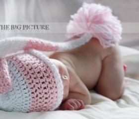 Sale Santa's Little Helper Elf Newborn hat, Pink and White stripes elf newborn hat