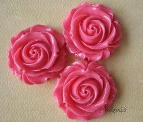 3PCS - Large Rose Cabochons - Honeysuckle Pink - 31mm - ZARDENIA