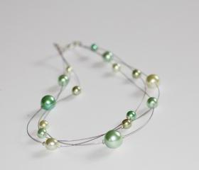 Green glass pearl floating multi strand illusion necklace