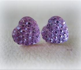 Mini Rhinestone Heart Earrings - Pink - Jewelry by FIVE