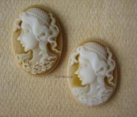 2PCS - Oval Lady Cameos - Caramel - 24x18x5mm