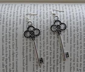 Silver Key Earrings - Hook Earrings - Gift