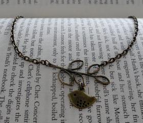 Bronze Bird on Branch Necklace - Nature Necklace - Great Gift
