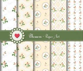 White Pink Flowers Scrapbooking Digital Paper Pack - Wedding - Baby Showers - Decoupage - Cardmaking