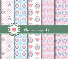 Owls Paper Digital Scrapbooking - Scrapbook - Collage Sheet - Cardmaking - Handmade Stationery - Printable Paper - Transfer