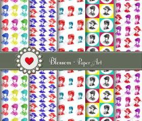 Pop Digital Patterned Paper - Vintage Women - Cardmaking - Handmade Stationery - Decoupage - Collage Sheet - Printable Paper