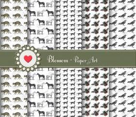 White and Black Animals Paper - Scrapbooking - Cardmaking - Decoupage - Digital Scrapbook - Printable Paper