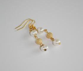 Ivory pearl and gold stardust drop earrings -Athena