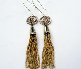 bronze and gold tassel earrings