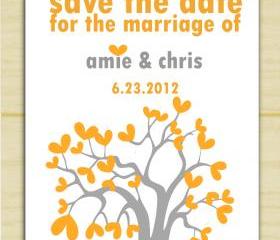 Grey and Orange Save the Date Tree Invitation (set of 10)