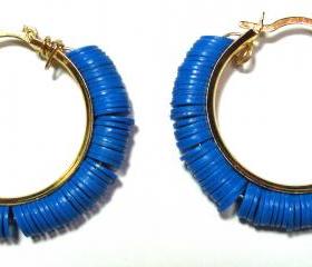 Tribal Chic earrings accentuated by Blue antique Vinyl Disc Beads