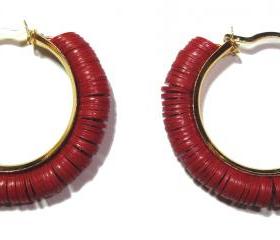 Tribal Chic earrings accentuated by Red antique Vinyl Disc Beads