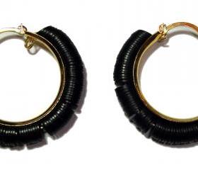 Tribal Chic earrings accentuated by black antique Vinyl Disc Beads