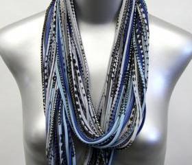 Royal Blue Saphire Infinity Scarf Summer mens necklace Womens Blue Jersey Circle Scarves Winter Chunky Eternity Fashion Dark Grey Black