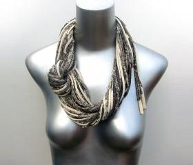 Womens Infinity Boho Scarf Grey White Scarves Hipster Circle Necklace Infinity Loop Eternity Organic Cream Fabric Jewelry Tribal Bohemian