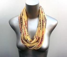Infinity Scarf Boho Yellow Scarves Womens Circle African Necklace Loop Eternity Organic Fabric Jewelry unique Tribal Statement Neckpieces