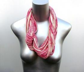 Pink Scarf Infinity Cotton Magenta White Eco-Friendly Clothing Circle Necklace Scarves Loop Eternity Organic Fabric Jewelry Tribal Bohemian