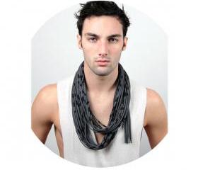 Infinity Scarf Mens Hipster Stripe Circle Boho Necklace Scarves Loop Eternity Titanium Grey Black Fabric Jewelry unique Tribal Bohemian