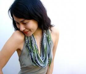 Boho Scarf Black Green Summer Infinity Stripe Cotton Circle Necklace Womens Men Scarves Loop Eternity Fabric Jewelry unique Tribal Bohemian