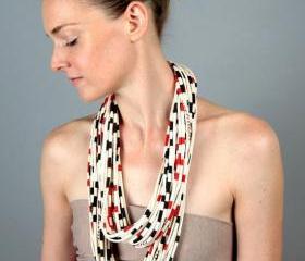 Eternity Scarf Boho Fashion Summer Red Apple Black Stripe Infinity Cotton Circle Necklace Scarves Loop Fabric Jewelry unique Tribal Bohemian