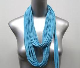 Pastel Blue Infinity Scarf White Circle Necklace Scarves Eternity Fabric Jewelry unique Tribal Bohemian Statement Neck Wear Designer Loops