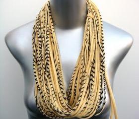 Yellow Infinity Scarf Circle Necklace Scarves Loop Eternity Black Fabric Jewelry unique Tribal Bohemian Statement Bumble Bee Stripe