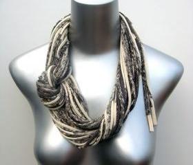 Boho Fabric Jewelry Infinity Scarf Circle Necklace Scarves Loop Eternity Cream Dark Grey OrganicTribal Bohemian Eco-Friendly Clothing 